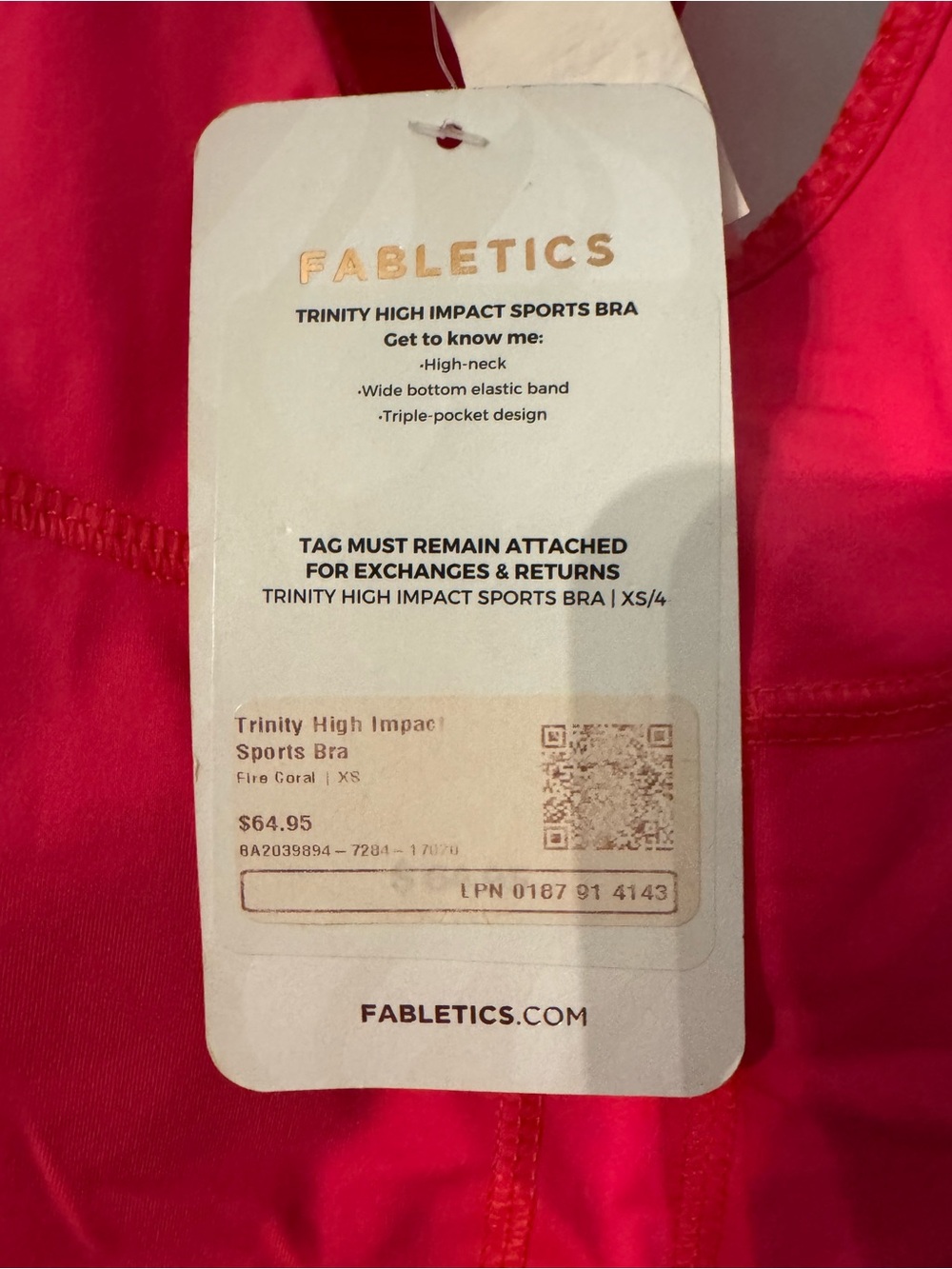 Fabletics Trinity High-Neck Sports Bra - Vibrant Coral Pink